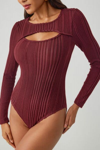 Ribbed Cutout Round Neck Bodysuit - Munsieur