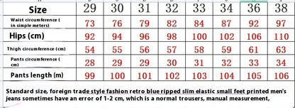 Punk Trendy Retro Blue Ripped Slim-fit Men's Pants