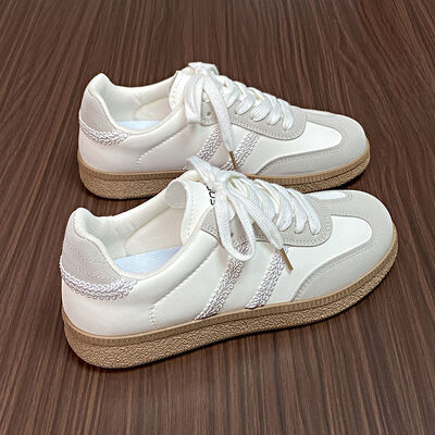Contrast Lace Up Round Toe Sneakers - Munsieur