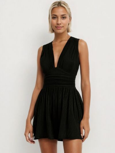 Ruched Plunge Sleeveless Romper - Munsieur