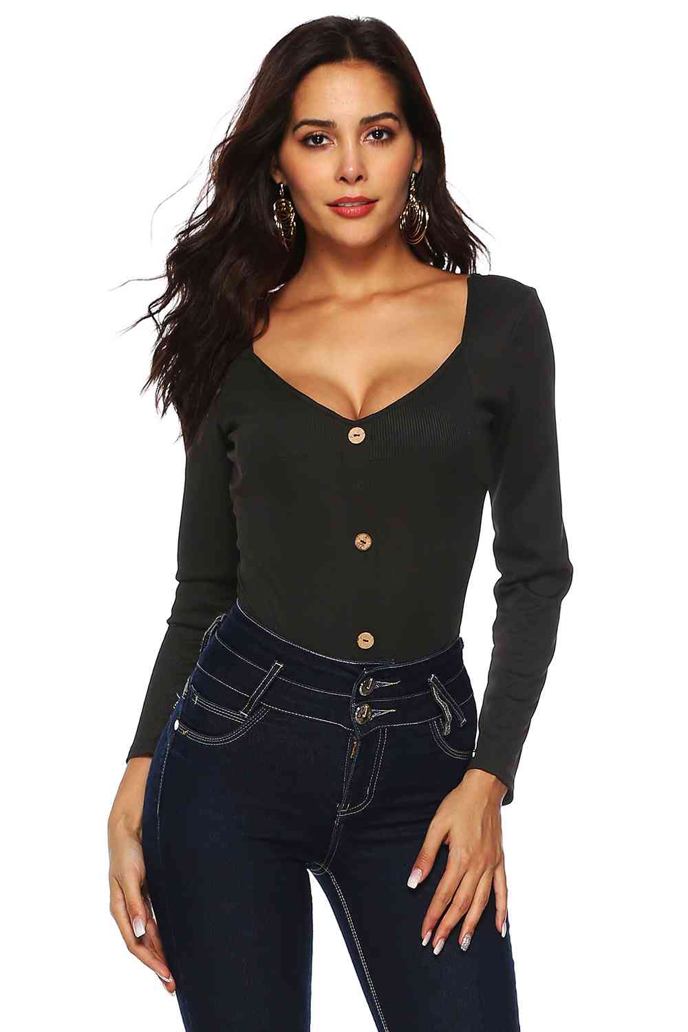 Button Detail Bodysuit - Munsieur