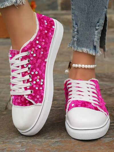 Sequin Round Toe Flat Sneakers - Munsieur