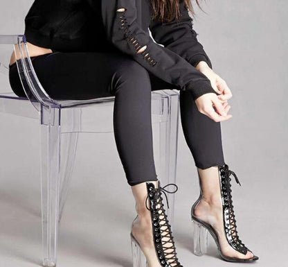 Women's European Station Star Models Sexy High Heels See thru