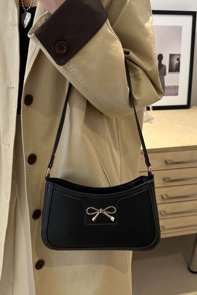 Bow Trim PU Leather Shoulder Bag - Munsieur