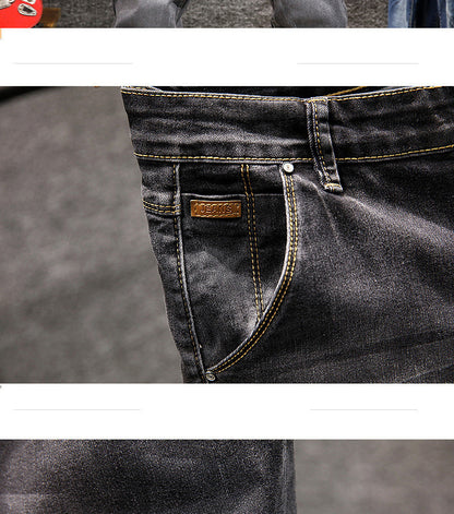 Slim Fit Stretch Small Straight Stone-Washed Solid Color Pants for Men