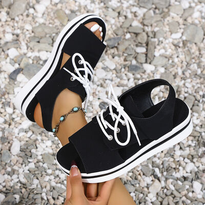 Open-Toe Lace Up Platform Sandals - Munsieur