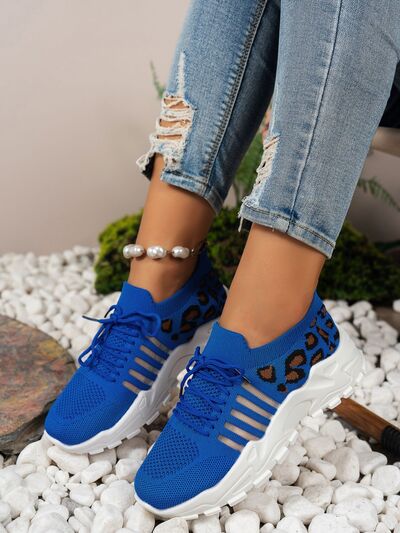 Cutout Leopard Lace Up Mesh Athletic - Munsieur
