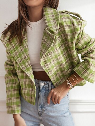 Lapel Collar Plaid Cropped Jacket - Munsieur