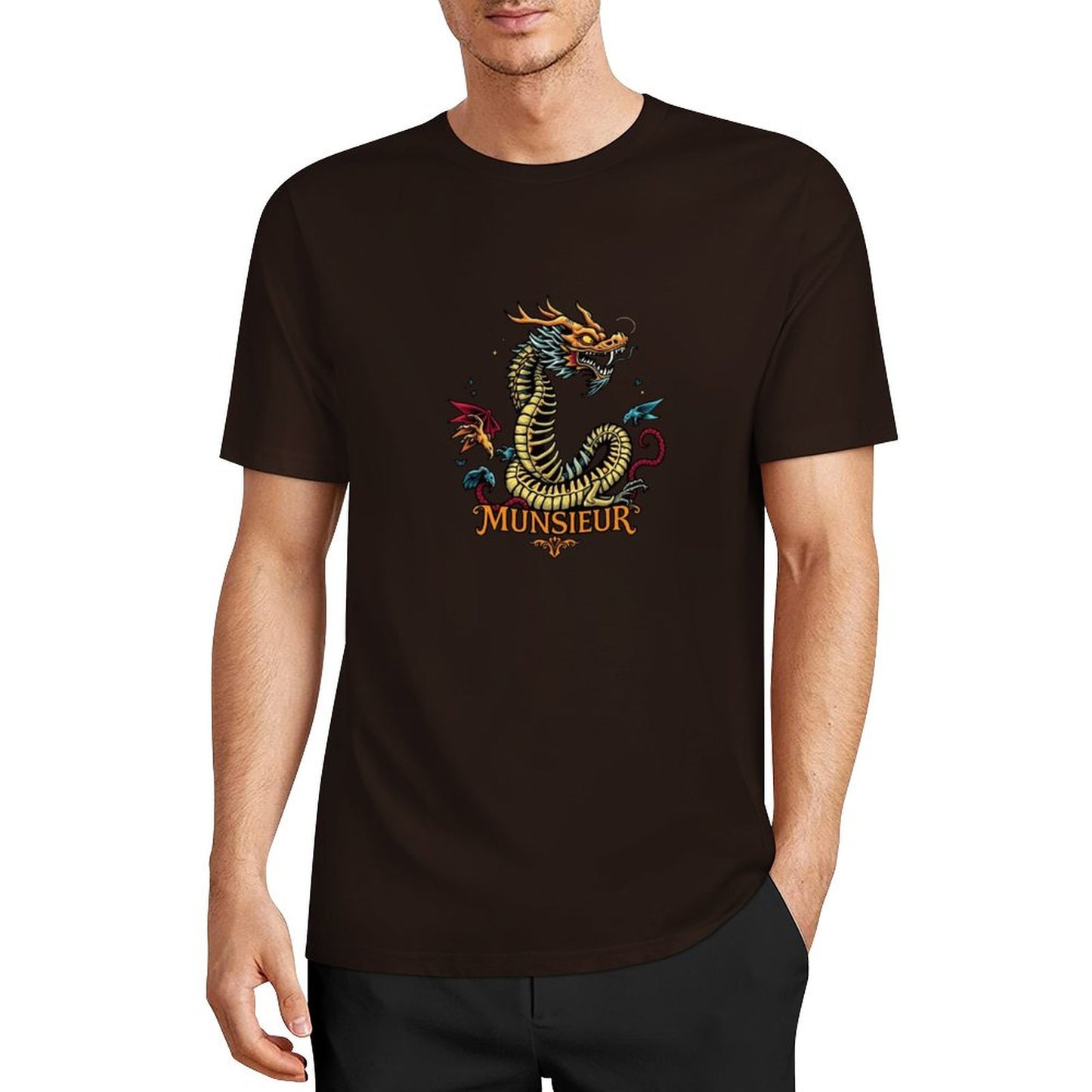 Munsieur Brand Graphic Tee Cotton Men's breathable Dragon Design