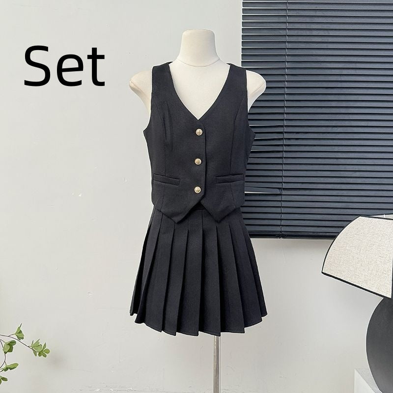 Women's Skirt Set + Blouse Summer High Waist Pleated Skirt Two-piece Skirt Set for Women