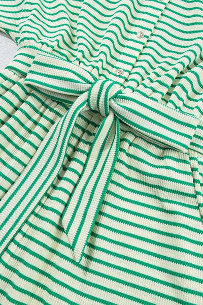Striped Half Sleeve Tie Waist Romper - Munsieur