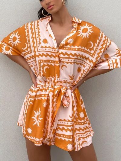 Printed Tie Waist Half Sleeve Romper - Munsieur