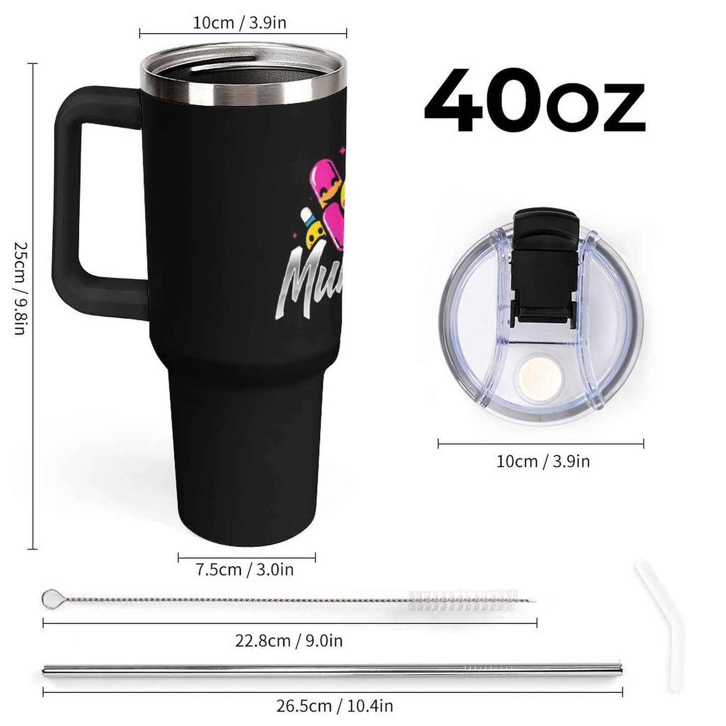40oz Insulated Tumbler with Handle and Straw Munsieur Nurses Gift Doctors Thermos