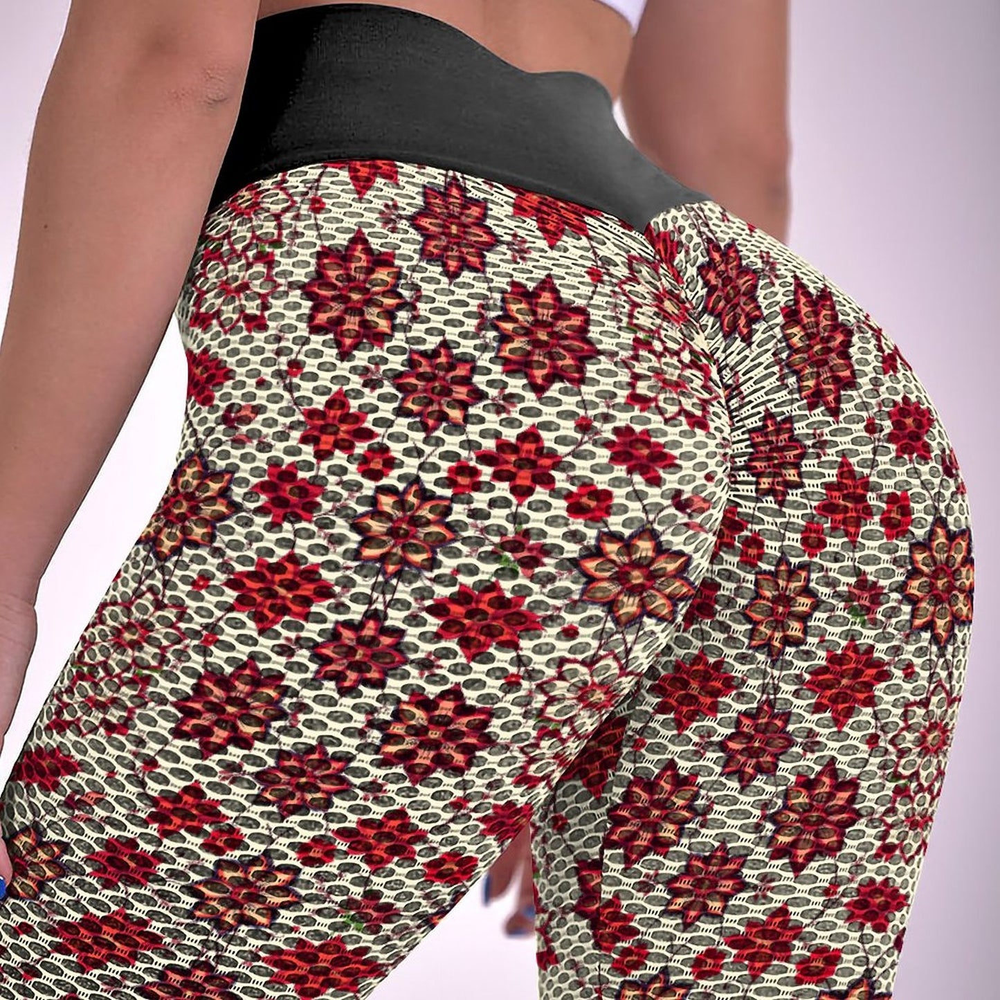 Custom Printed Honeycomb Textured Yoga Leggings for Women