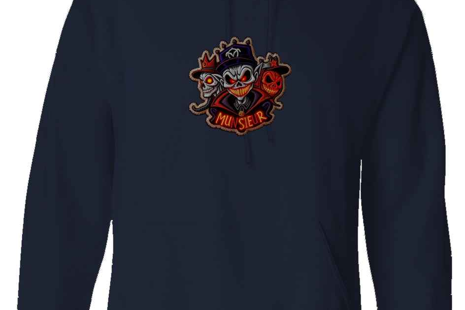 MUNSIEUR Halloween Print Hoodie Made In USA Pullover (Embroidered)