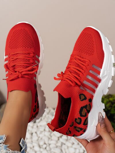 Cutout Leopard Lace Up Mesh Athletic - Munsieur