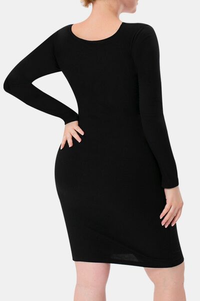 Full Size Built-In Shapewear Square Neck Long Sleeve Dress - Munsieur