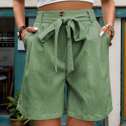 Women's Simple But Sexy Casual Lace Up Elastic Waist Solid Color Bottoms - Munsieur