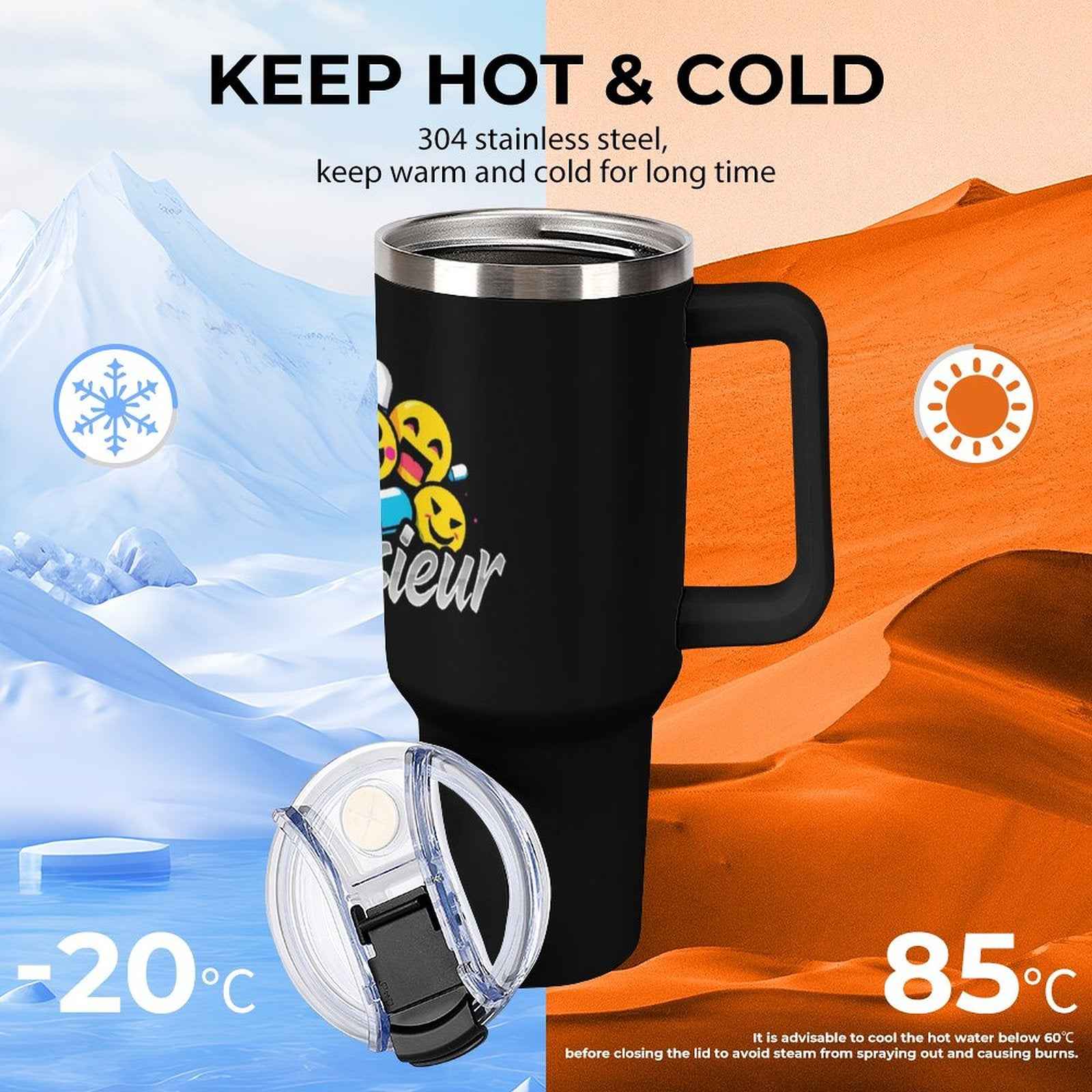 40oz Insulated Tumbler with Handle and Straw Munsieur Nurses Gift Doctors Thermos