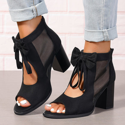 Large Size Thick Heel High Heels Women's Bow