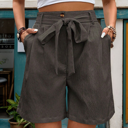 Women's Simple But Sexy Casual Lace Up Elastic Waist Solid Color Bottoms - Munsieur