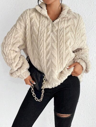 Fuzzy Zip Long Sleeve Sweatshirt for Cozy Style - Munsieur