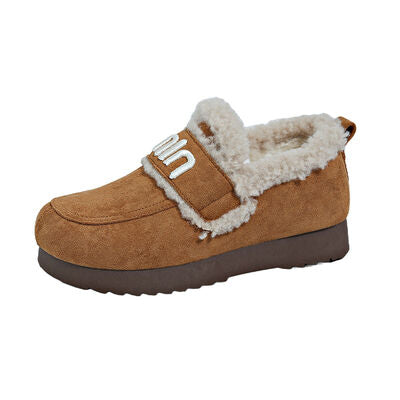 Faux Fur Suede Round Toe Slip-Ons - Munsieur