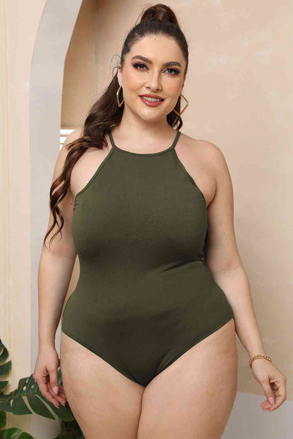 Plus Size Halter Neck Spaghetti Strap Bodysuit - Munsieur