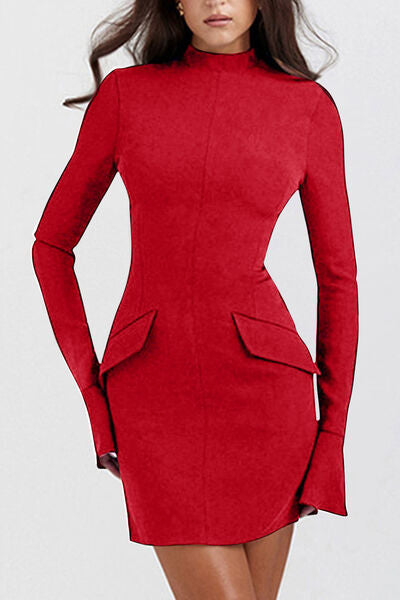 Mock Neck Long Sleeve Mini Dress - Munsieur
