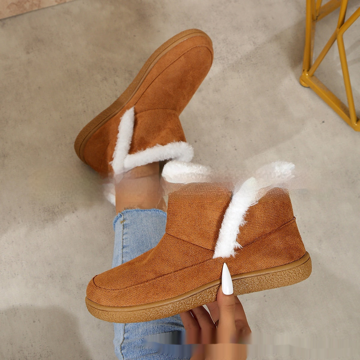 Insulated Cotton-padded booties Large Size boots Solid Color Fleece Lined Padded