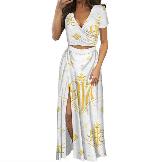 Short sleeve long dress suit
