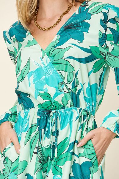 Double Take Full Size Floral Long Sleeve Romper with Pockets - Munsieur
