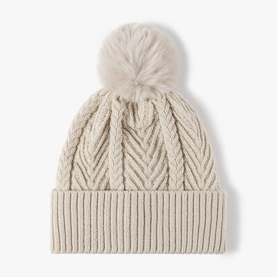 Cable Knit Solid Color Hat with Pompom - Munsieur