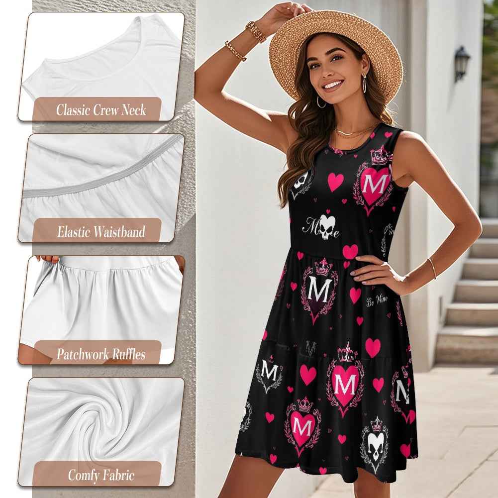 Women's sleeveless round neck patchwork skirt