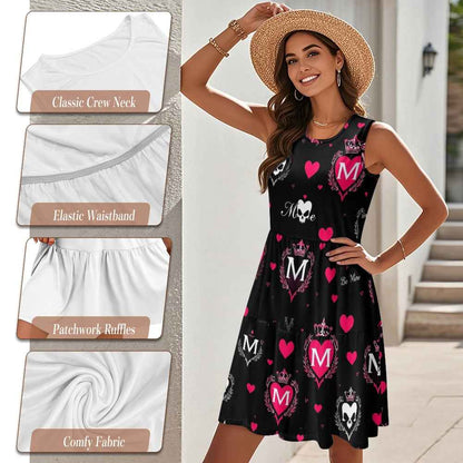 Women's sleeveless round neck patchwork skirt