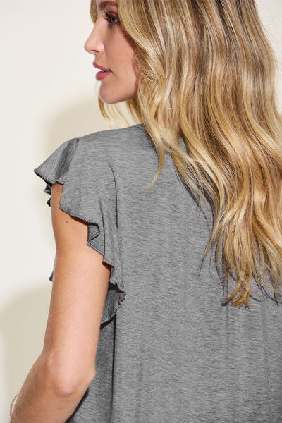 Full Size Bamboo Notched Ruffled Short Sleeve T-Shirt - Munsieur