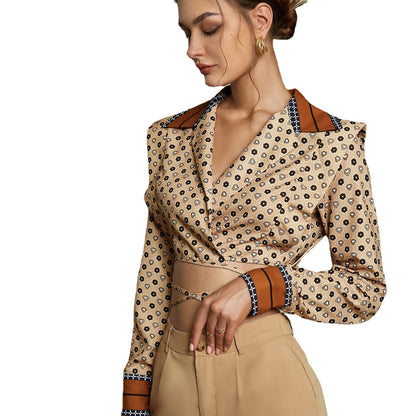 Cropped Commuter Lapel Slim Fit Blouse