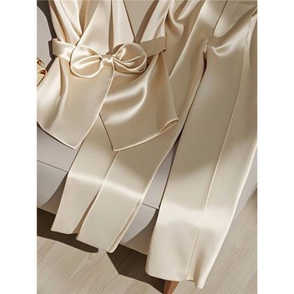 Women's Western Style Fashionable Champagne Blouse and Trousers Set