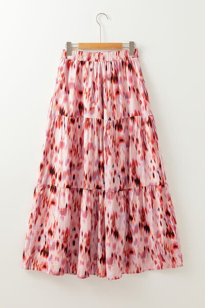 Tiered Printed Elastic Waist Skirt - Munsieur