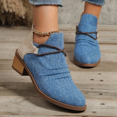 Contrast Canvas Low Heel Boots - Munsieur