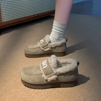 Faux Fur Suede Round Toe Slip-Ons - Munsieur
