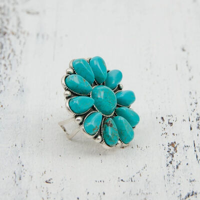 Turquoise Alloy Flower Ring - Munsieur