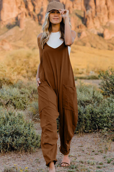 Double Take Full Size V-Neck Sleeveless Jumpsuit with Pockets - Munsieur