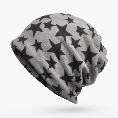 Unisex 3 in 1 Ring Scarf Beanie Hats With Stars Pattern Double Layer Hip Hop Hedging Cap Lining With Velvet Independence Day Collection