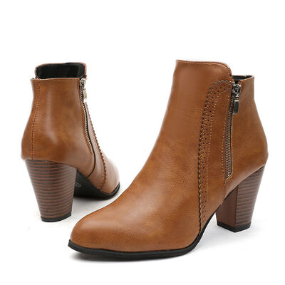 PU Leather Block Heel Boots - Munsieur