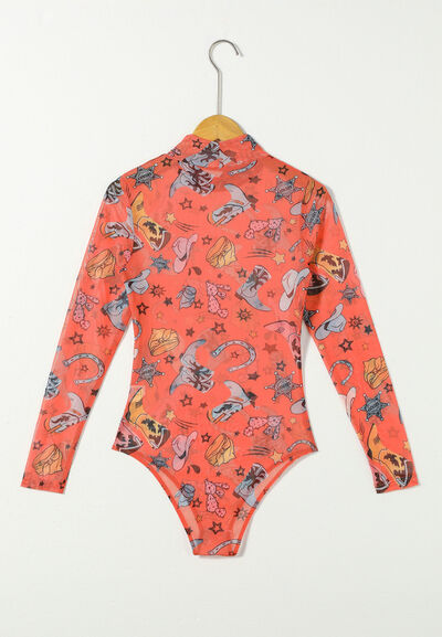 Printed Mock Neck Long Sleeve Bodysuit - Munsieur