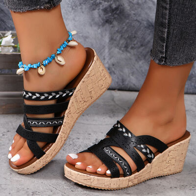 PU Leather Crisscross Wedge Sandals - Munsieur
