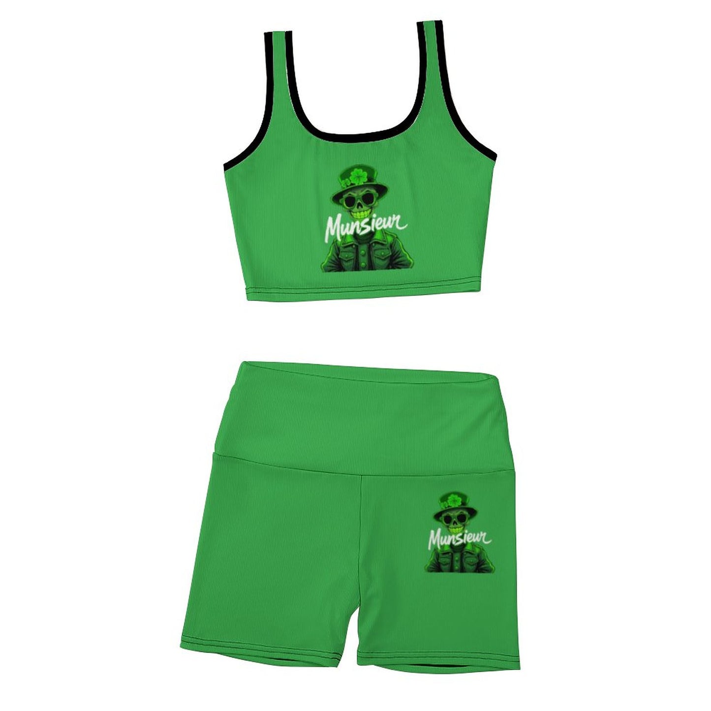 Munsieur St. Patrick's Day Collection Clover Gang Custom Printed Patterned Ribbed Yoga Bottom Sets