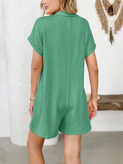 Button Detail Collared Neck Short Sleeve Romper - Munsieur