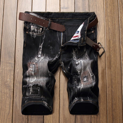 Fashion Men's Retro Stretch Ripped Denim Shorts